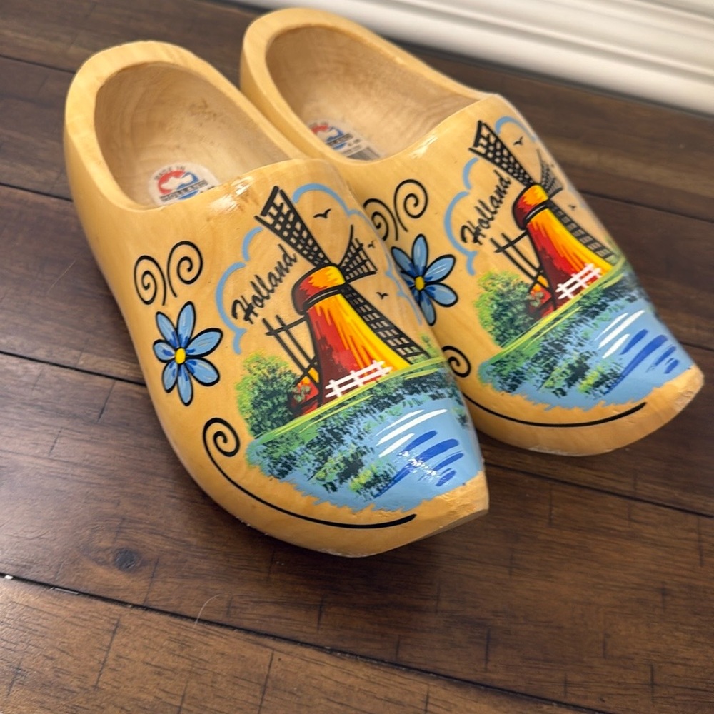 Holland Wooden Clogs with Windmill Design